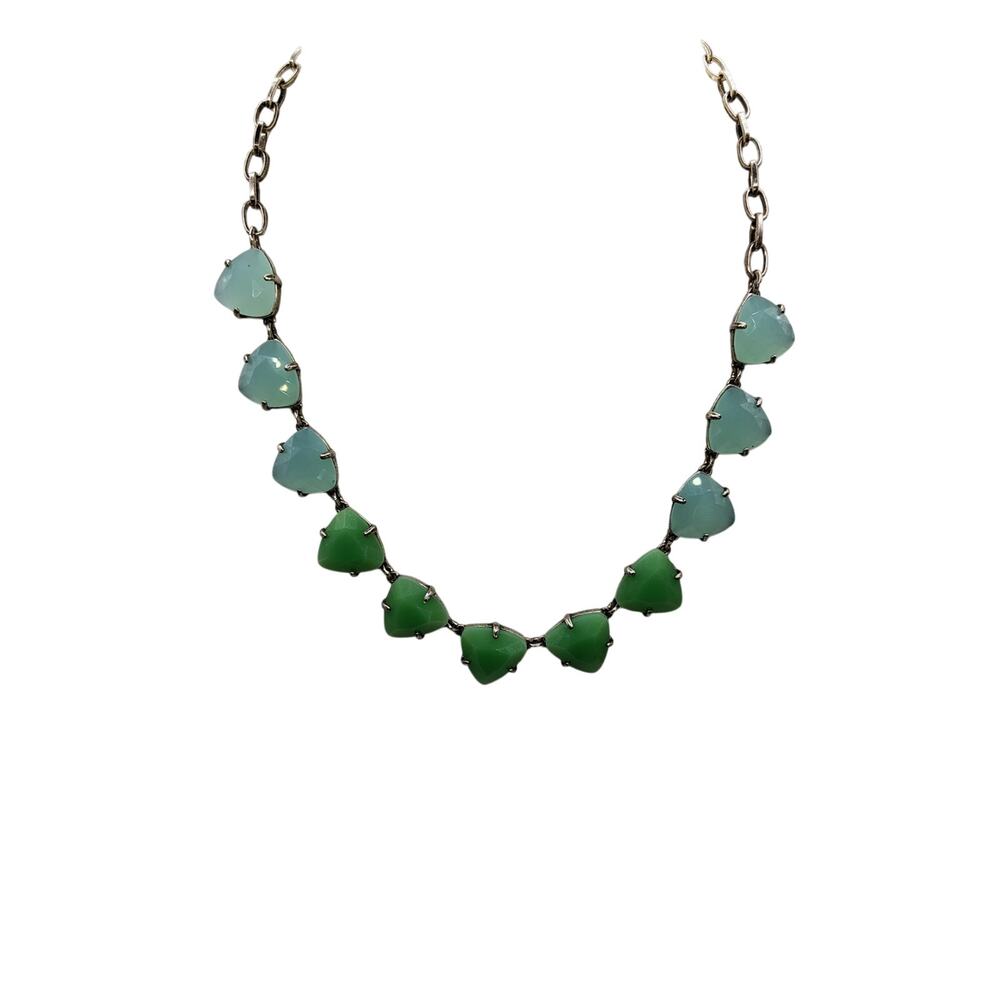 Stella & Dot Green Ombre Statement Necklace Mint Apple Faceted Silver Tone